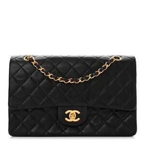 Chanel Vintage Black Lambskin Classic Double Flap Medium